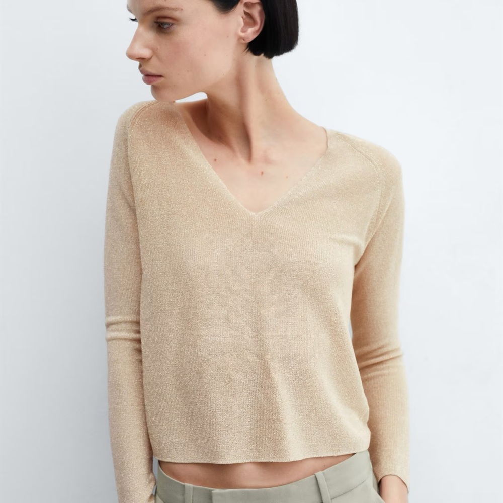 Mango Beige V-Neck Sweater